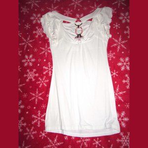 KOUTURE BY KIMORA White/Ivory Long Top Cowl Neck Ruffle Sleeve Sexy Ring Back M